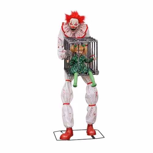 Samuel Alexander 7ft Tall Giant Cagey The Clown with Girl Halloween Animatronic Decoration in Multicolour – 3