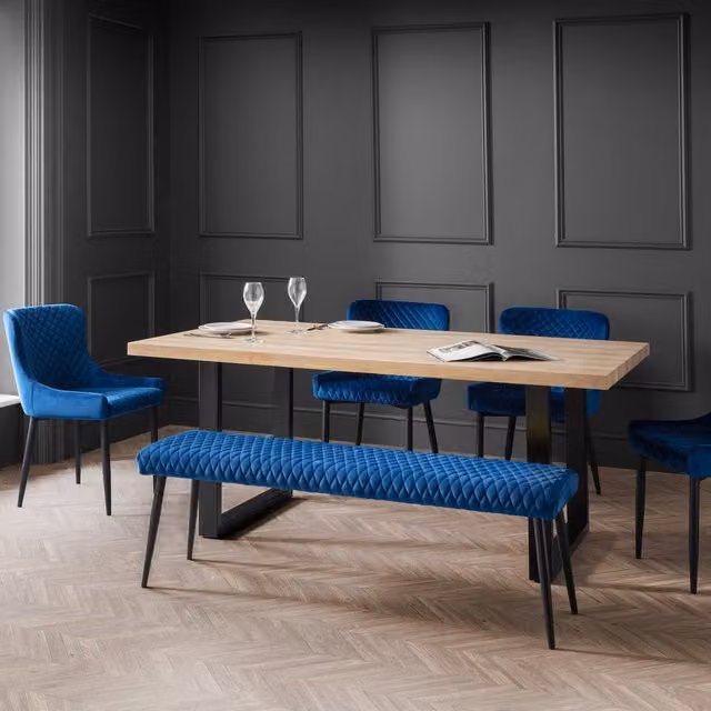 Julian Bowen Berwick Rectangular Dining Set with Table, Low Bench and 4 Chairs in Blue and Oak