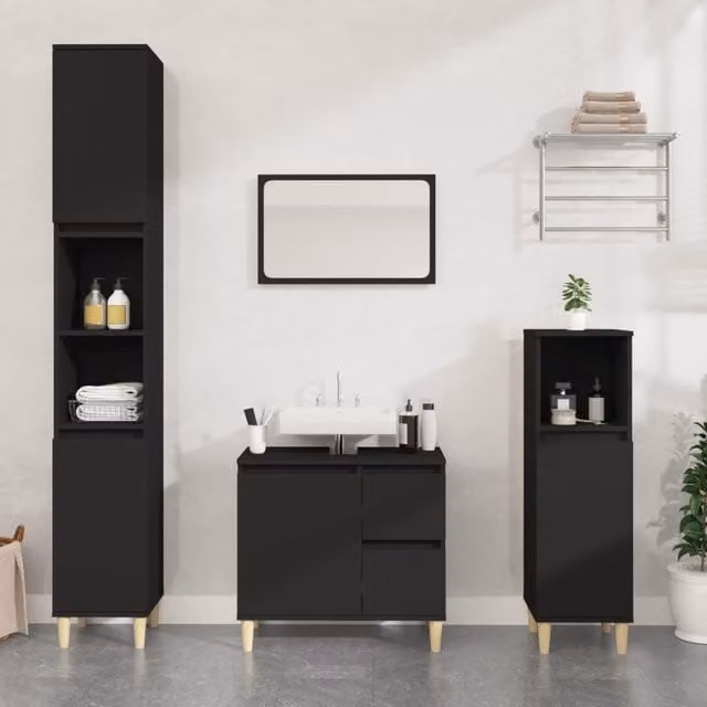 Berkfield Home Modern Black Matt Bathroom Cabinet in Engineered Wood W/D/H: 65 x 33 x 60 cm