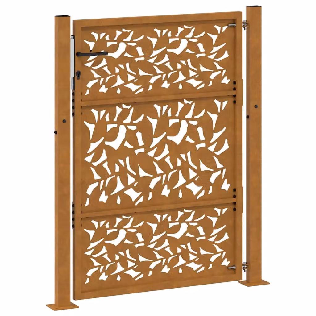 Berkfield Brown Weathering Steel Garden Gate with Leaf Design, W: 105 cm, H: 130 cm – 4