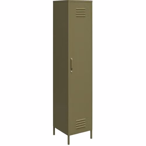DHP Furniture Bradford Single Metal Storage Cabinet, Green, H: 185 cm, W: 38 cm, D: 40 cm