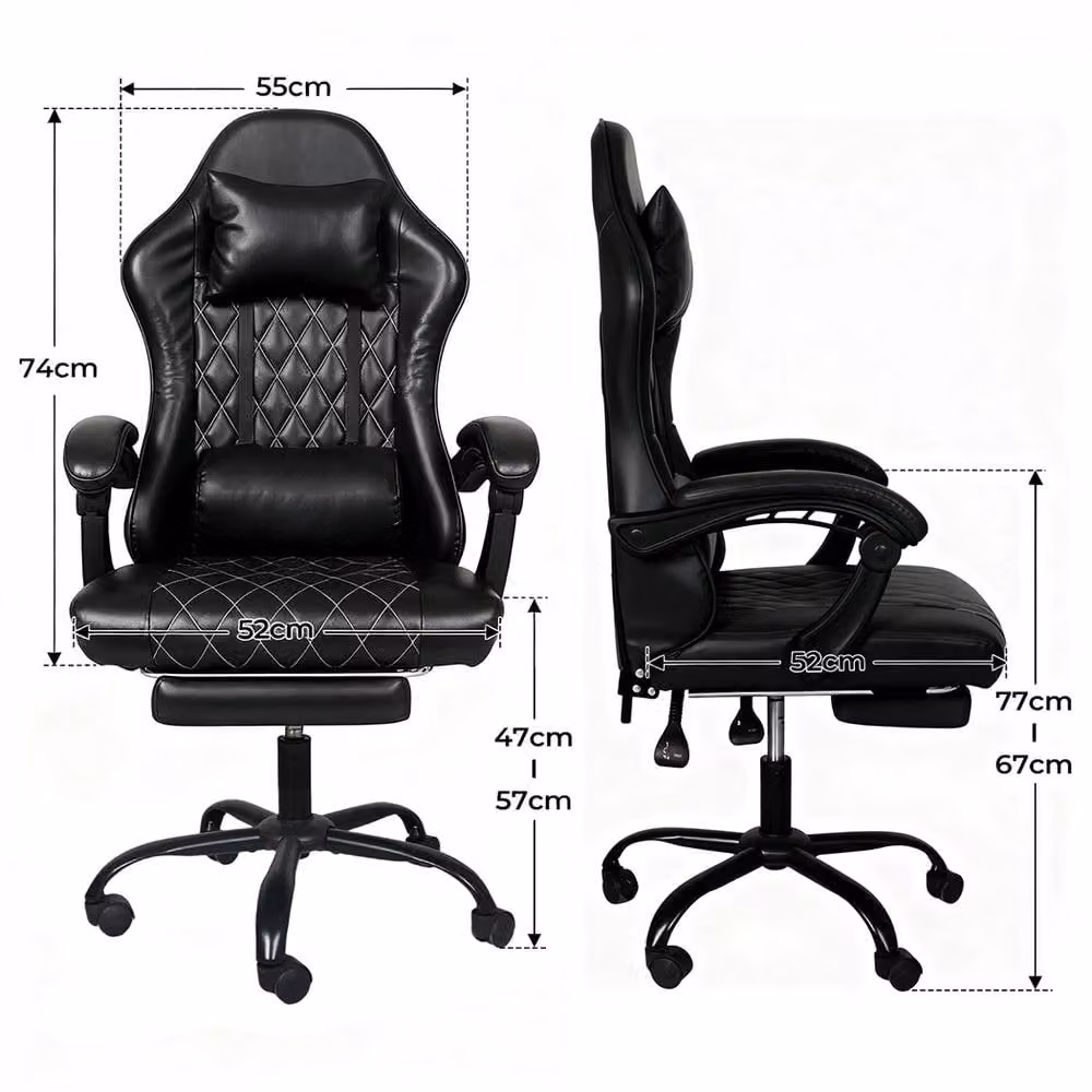 Levede Ergonomic Gaming Chair in Black with Headrest, Adjustable Height and Swivel Function – 4