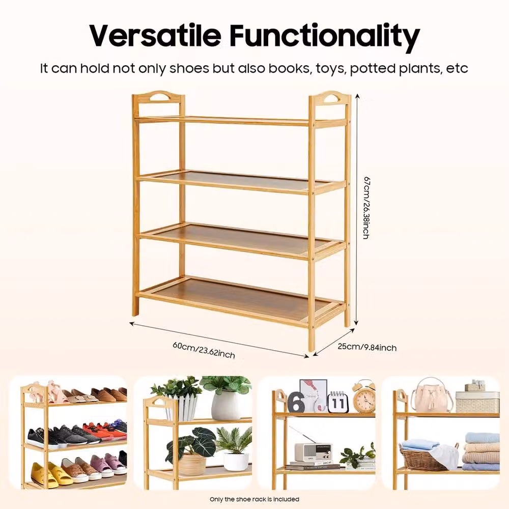 Havendro 4 Tier Bamboo Shoe Rack Organiser, Freestanding Brown Wooden Storage Shelf – 2