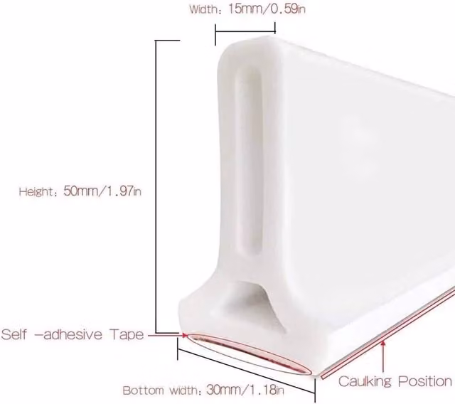 FLAVORA White Shower Water Barrier Floor Sealing Strip, Width: 180 cm, Height: 180 cm