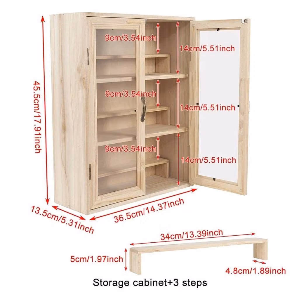 EONLION Brown Wooden Display Cabinet with Glass Doors and Internal Shelves – 1