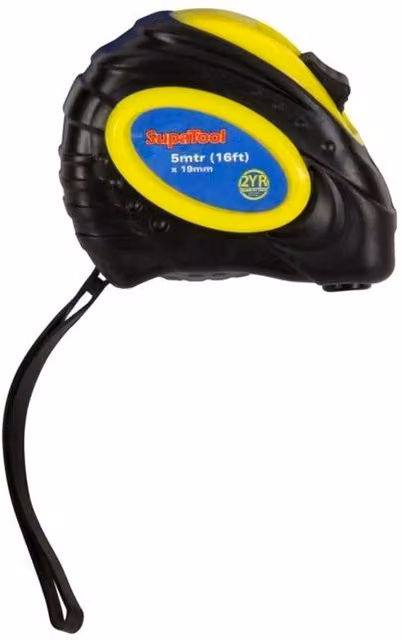 SupaTool Rubberised Metric and Imperial Tape Measure, 5m x 19mm, Black