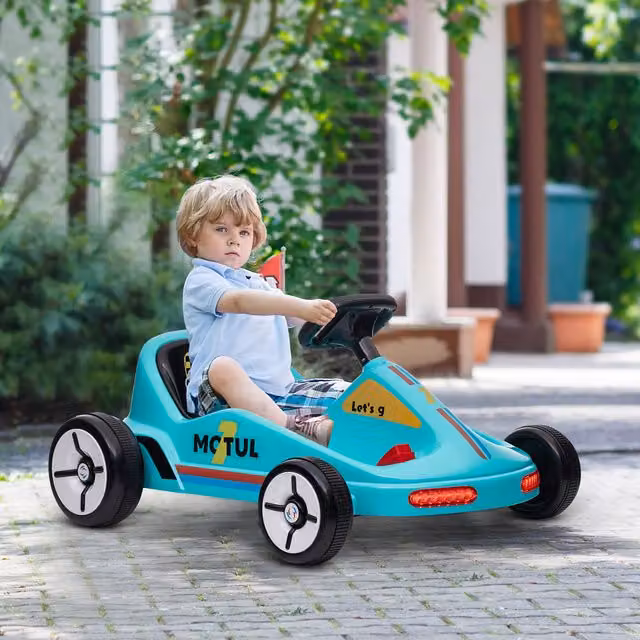 AIYAPLAY 6V Electric Go Kart with Music, Lights and Horn for Ages 3-5 Years, Blue