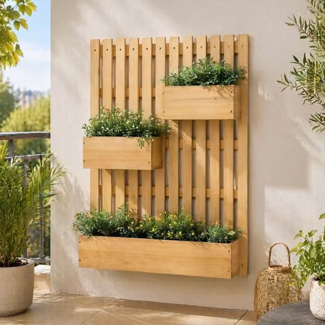 STILVORA Wooden Wall-mounted Window Box Planter in Brown and Beige, W: 80.0 cm, H: 60.0 cm, D: 12.5 cm – 1