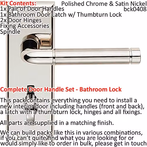 Loops Door Handle and Bathroom Lock Pack in Polished Silver Chrome with Round Lever Backplate – 2