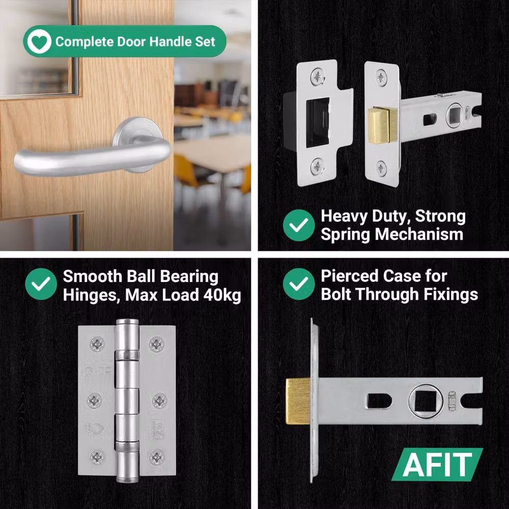 AFIT Satin Aluminium Return to Door Handles with 64mm Latch Hinges in Silver, 150 x 150 mm – 3