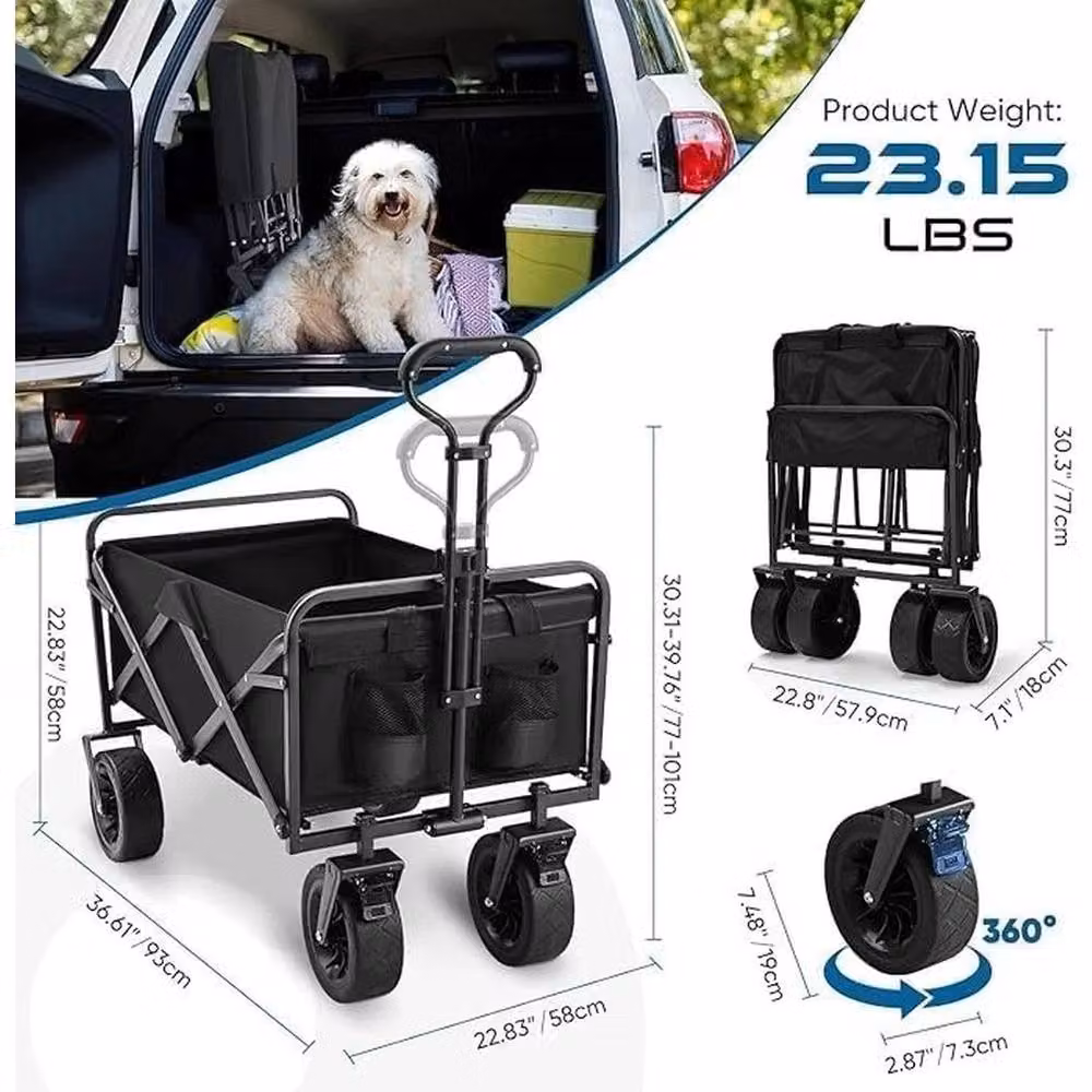 VOGREX Heavy Duty Foldable Beach Trolley Wagon Cart in Black – 2