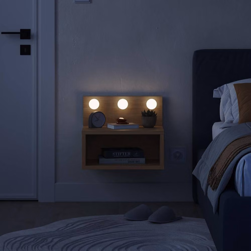 Decortie Treo Floating LED Bedside Table with Integrated Lighting, Oak, W/D/H: 30 x 30 x 30 cm – 2