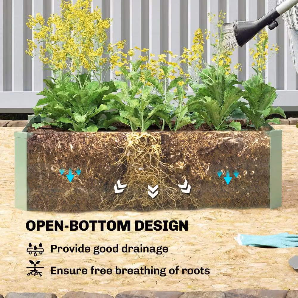 OUTSUNNY Set of 2 Galvanised Steel Raised Garden Bed Planter Boxes, Green, W/D/H: 60 x 30 x 60 cm – 3