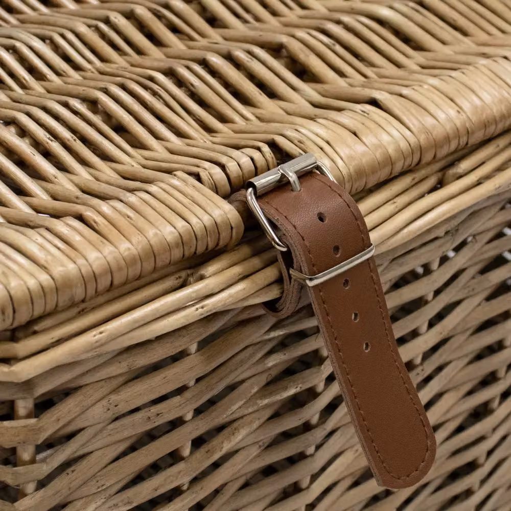 JVL Handmade Buff Wicker Hamper with Faux Leather Straps, Brown, Medium – 2