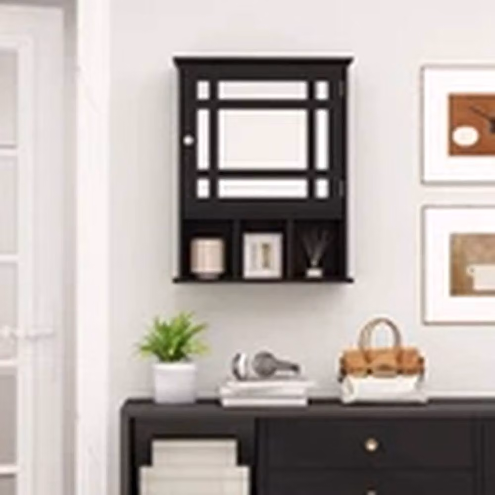 EONLION Wall-Mounted Black Bathroom Storage Cabinet with Mirror Doors and Internal Shelves, W/D/H: 60.0 x 10.0 x 48.0 cm – 4