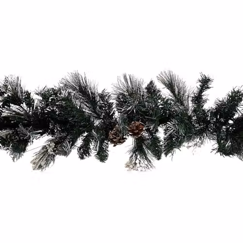 Samuel Alexander 2.7m Snow Flocked Christmas Garland with Pine Cones and Mixed Needles in Green – 5