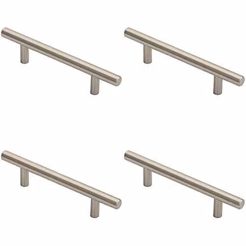 Loops 4 Pack Round T-Bar Cabinet Pull Handles in Brushed Silver, W/D/H: 156 x 12 x 96 mm