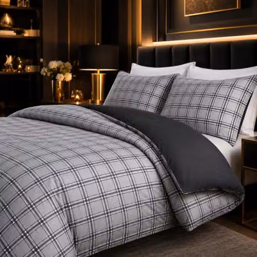 Grace 3 Piece Single Duvet Cover Set with Matching Black Fitted Sheet, Reversible Breathable Microfibre Bedding Set, Grey, W/D/H: 135 x 200 cm, Pillowcase: 50 x 75 cm, Fitted Sheet: 90 x 190 x 40 cm – 3
