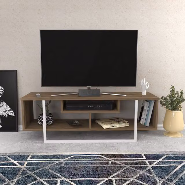 Decorotika Astona Minimalist TV Unit in Walnut and White – 1