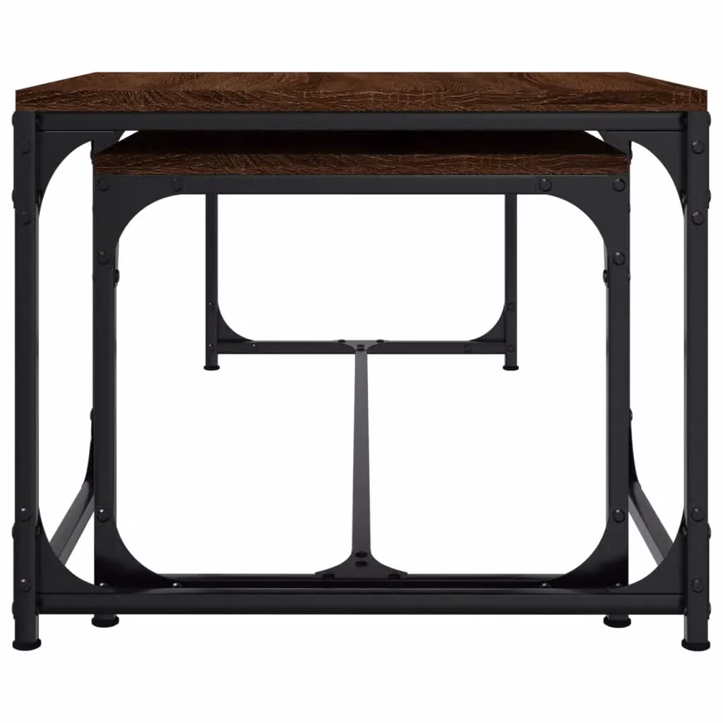 Berkfield Home Set of 2 Nested Industrial Coffee Tables in Brown Oak – 4