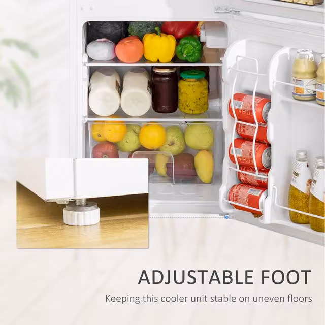 HOMCOM 88L Under Counter Fridge Freezer with 5-Setting Thermostat and LED Interior Light, White