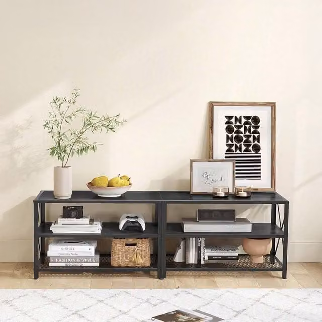 VASAGLE Rustic Black and Brown TV Stand for TVs Up to 70 Inches, W: 160.0 cm, H: 52.0 cm, D: 39.0 cm