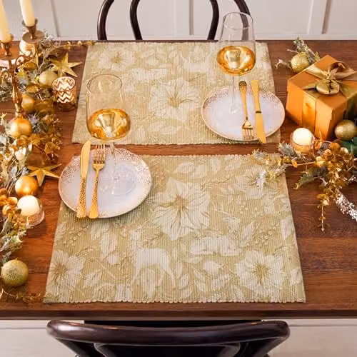 Paoletti Gold Stag Floral Christmas Placemats, Set of 4, W: 46 cm, D: 36 cm – 2