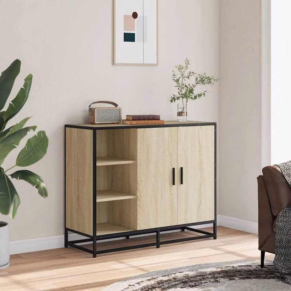 Berkfield Home Sonoma Oak Sideboard in Beige, W/D/H: 92 x 35 x 76 cm – 2