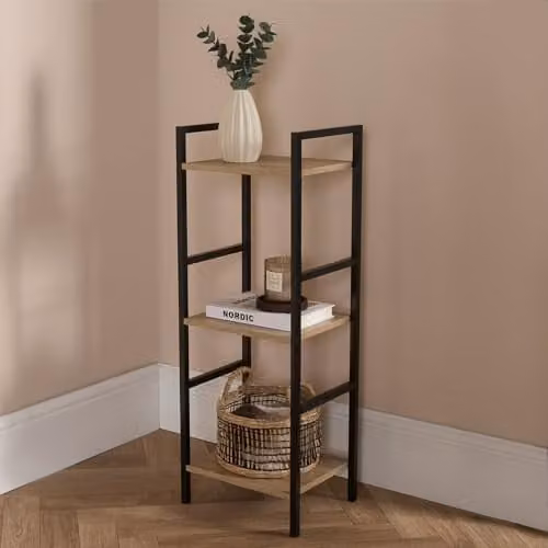 OHS 3 Tier Ladder Shelf Industrial Metal and Wood Storage Unit, W/D/H: 80 x 24 x 80 cm