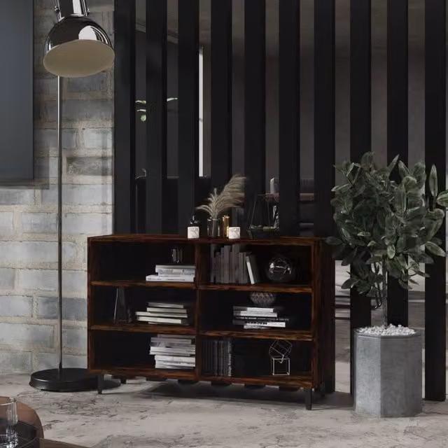 Berkfield Home Industrial Sideboard in Smoked Oak and Brown, W/D/H: 103.5 x 35 x 70 cm