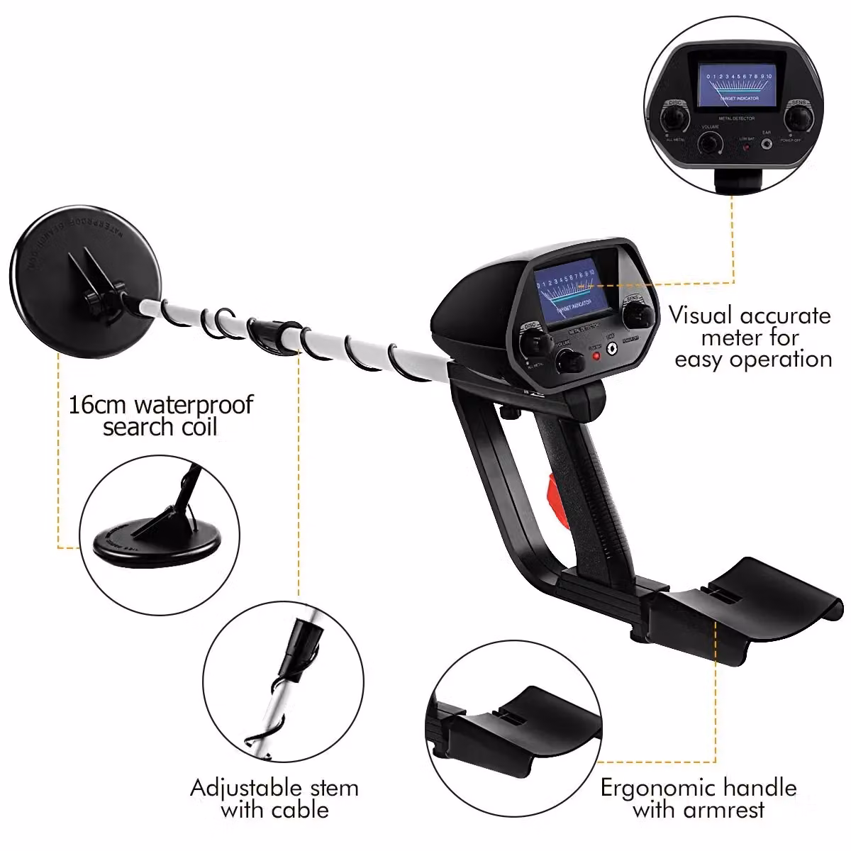 Costway Metal Detector in Black with All Metals and Discrimination Mode and Waterproof Search Coil – 3