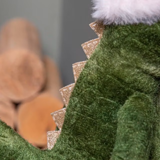 Samuel Alexander Green and Gold Standing Christmas Dinosaur with Santa Hat, Height: 37 cm – 2