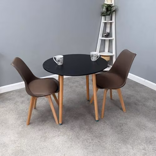 Life Interiors Modern Round Dining Set with 2 Chairs and Cushions, Black and Brown – 1