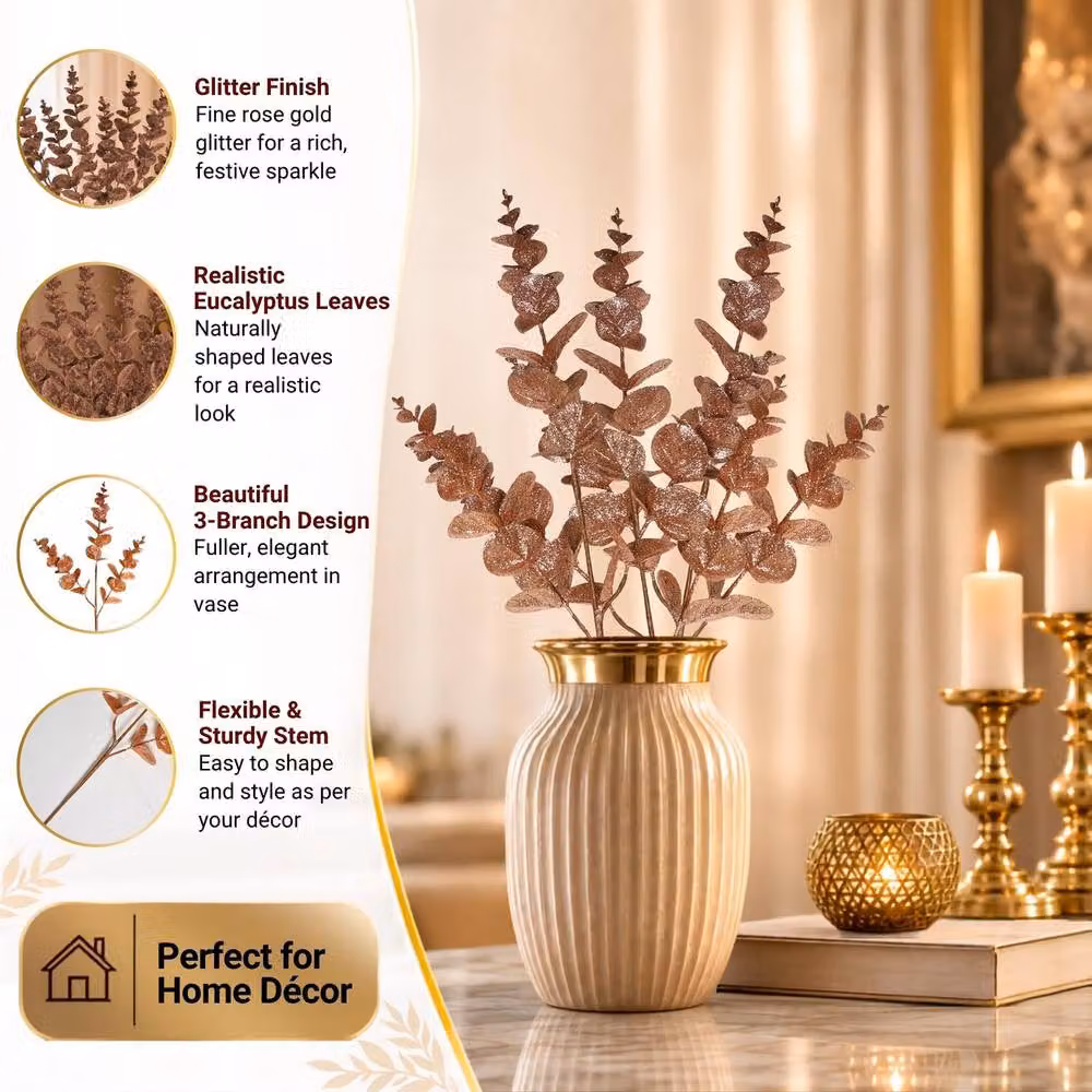Shatchi Gold Glitter Artificial Eucalyptus Christmas Tree Picks, 12 Pack, Height: 55 cm – 4