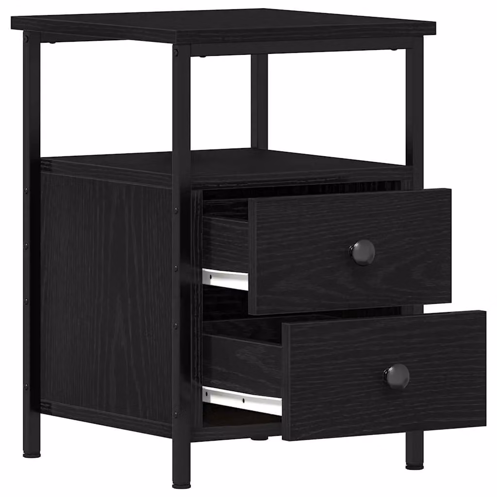 Berkfield Home Set of 2 Black Oak Bedside Cabinets, W/D/H: 34 x 35.5 x 50 cm – 4