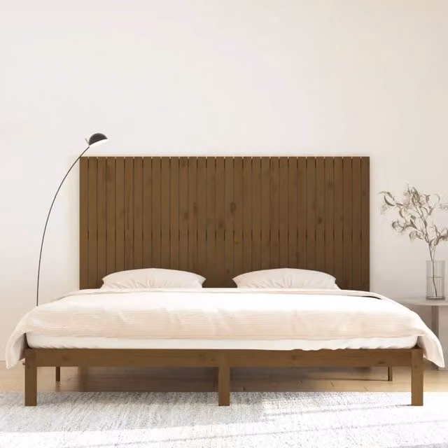 Berkfield Home Solid Wood Pine Wall Headboard in Honey Brown, W: 204 cm, D: 3 cm, H: 110 cm