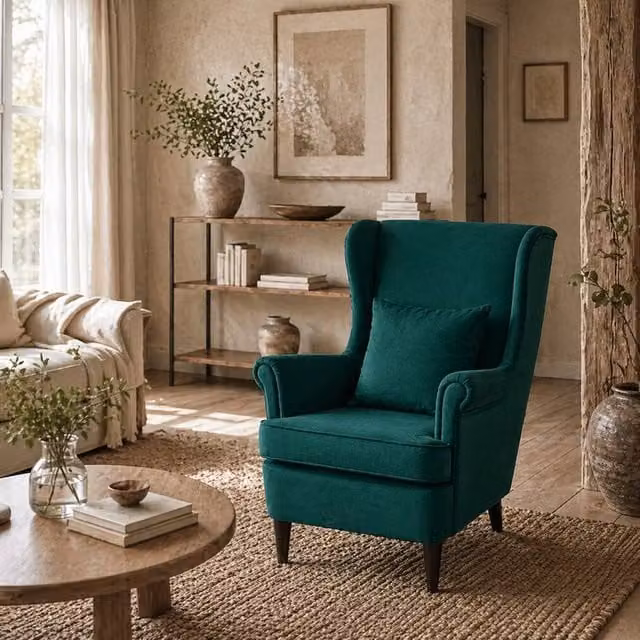 Wyld Haus Green Velvet Wingback Accent Chair with Armrests and High Back – 1