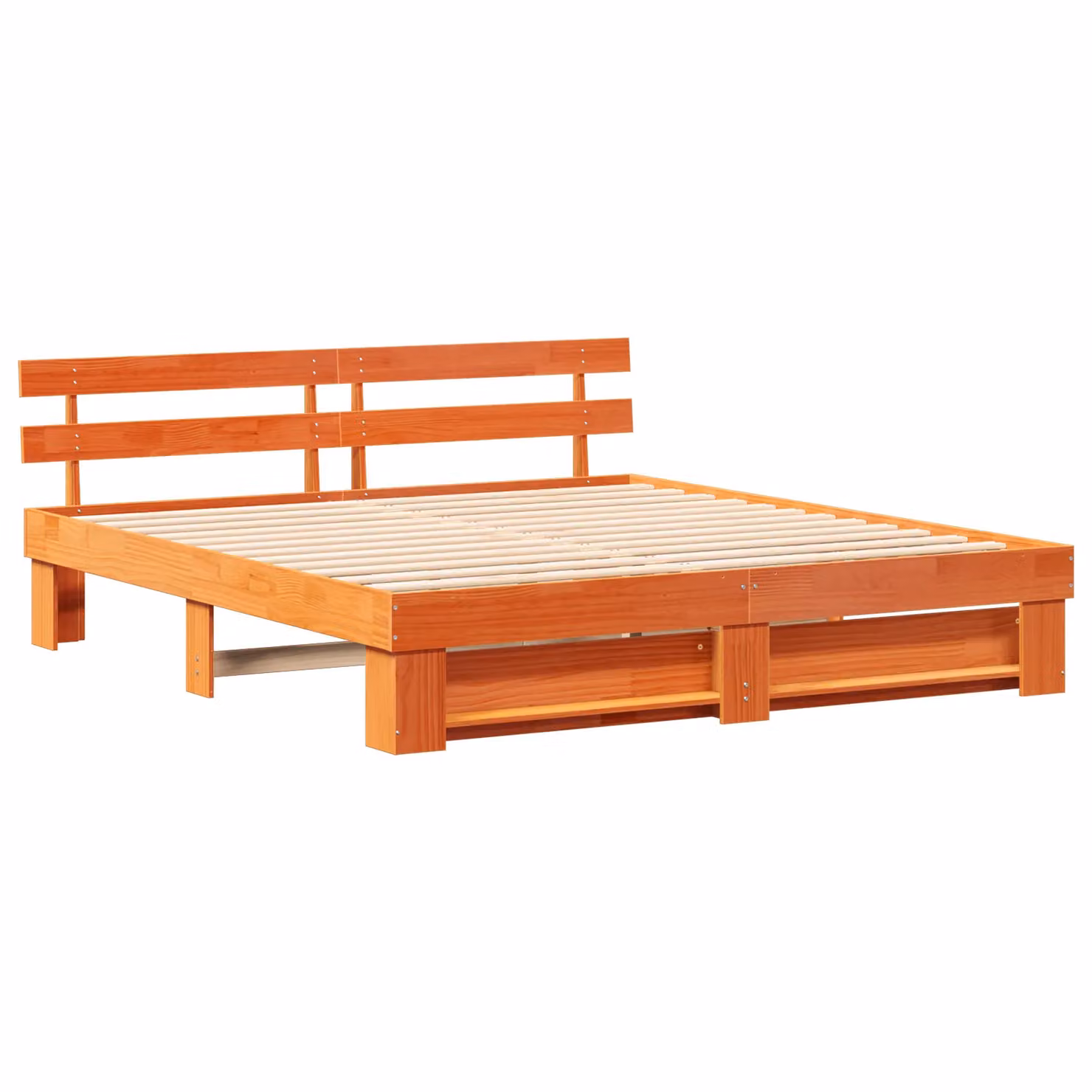 Berkfield Home Brown Solid Pine Wood Bed with Headboard W/D/H: 200 x 200 cm – 2