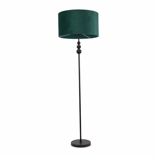 ValueLights Marissa Black Stacked Ball Floor Lamp with Green Velvet Drum Shade – 1