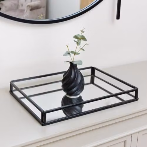 Melody Maison Black Mirrored Rectangular Cocktail Tray W: 40 cm, D: 30 cm, H: 5 cm – 1