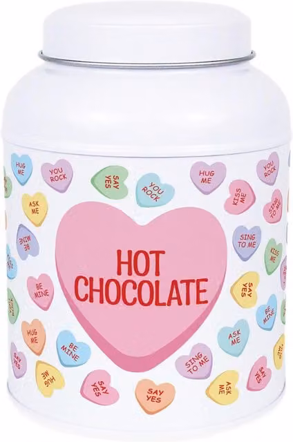 Purely Home Floral Heart Candy Hot Chocolate Canister, White Metal Kitchen Storage Tin with Domed Lid