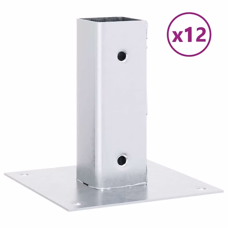 Berkfield Home Square Post Bases, 12 Pack, Silver Galvanised Steel, 51 x 51 mm