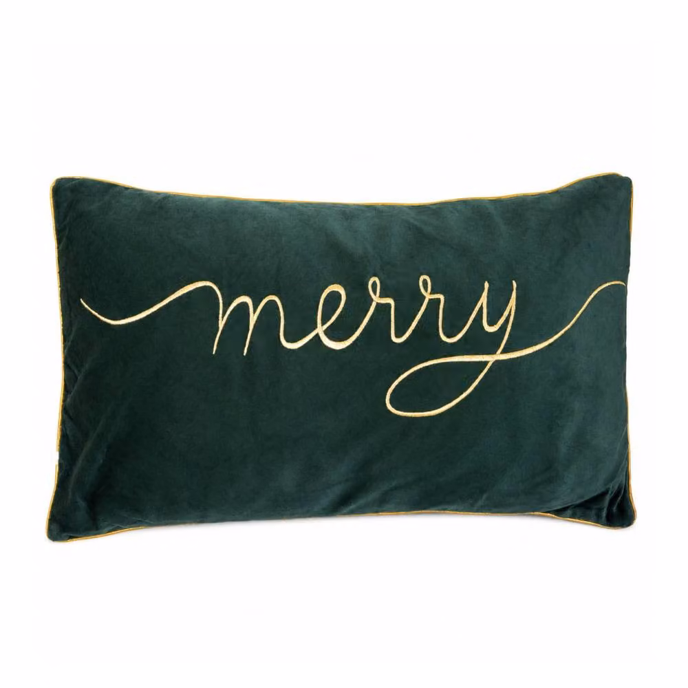 Samuel Alexander Dark Green Christmas Merry Cushion with Gold Detail, W: 49 cm – 5