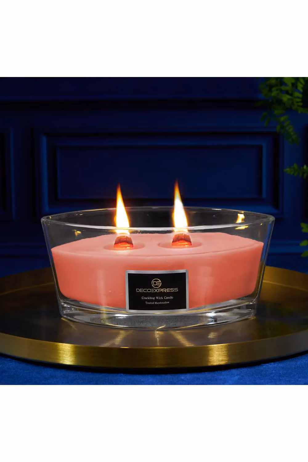 Deco Express Toasted Marshmallows Scented Woodwick Pillar Candle in Orange – 10