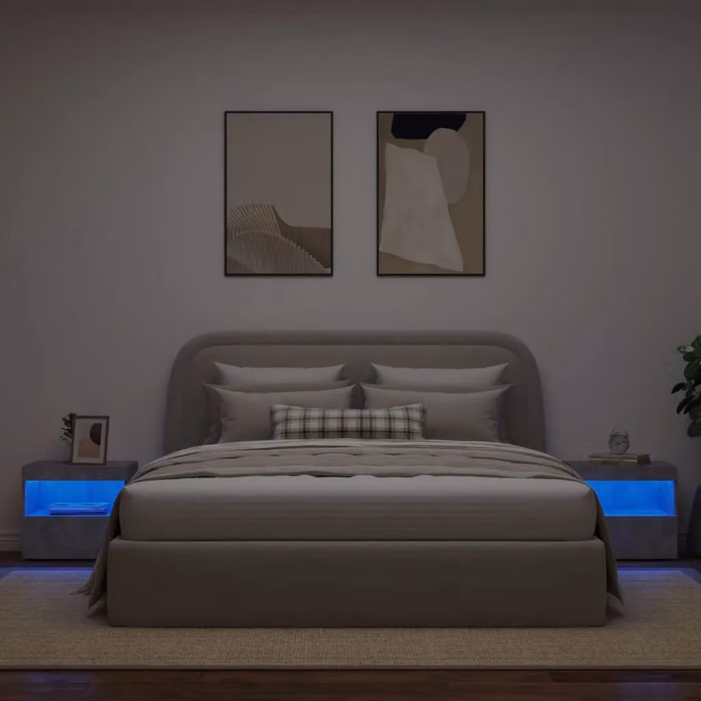 Berkfield Home Set of 2 Modern Bedside Cabinets with Integrated LED Lights in Concrete Grey, W/D/H: 50 x 40 x 45 cm – 3
