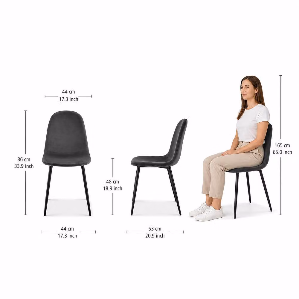 Bravich LTD Ron Grey Velvet Upholstered Dining Chairs with Metal Legs, Pack of 2 – 2