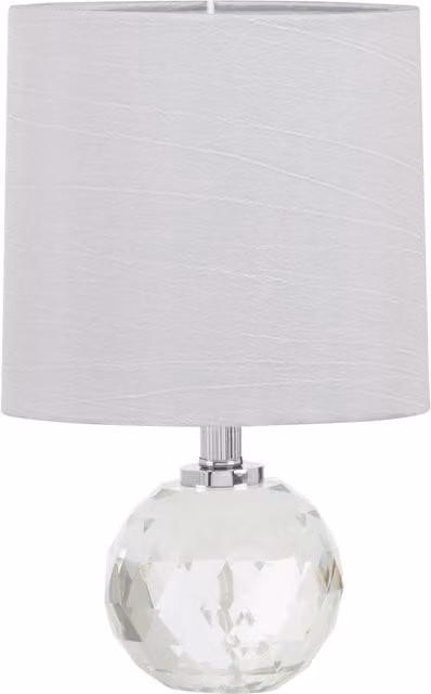 Orsina Crystal Table Lamp with Diamond-Cut Sphere Base and Grey Fabric Shade in Silver and Chrome by Interiors by Premier