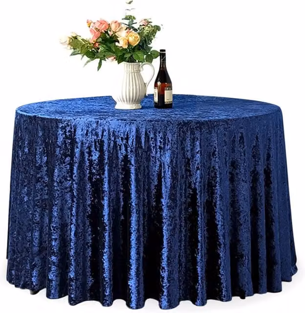 Neel Blue Diamond Velvet Round Tablecloth in Navy Blue, Diameter: 274.32 cm