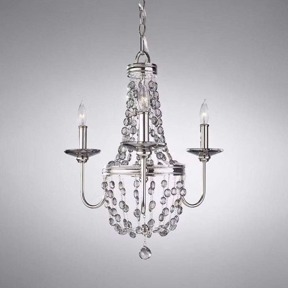 Netlighting Malia 3-Light Modern Ceiling Chandelier in Grey and Silver with Crystal and Glass Details, E14 – 2
