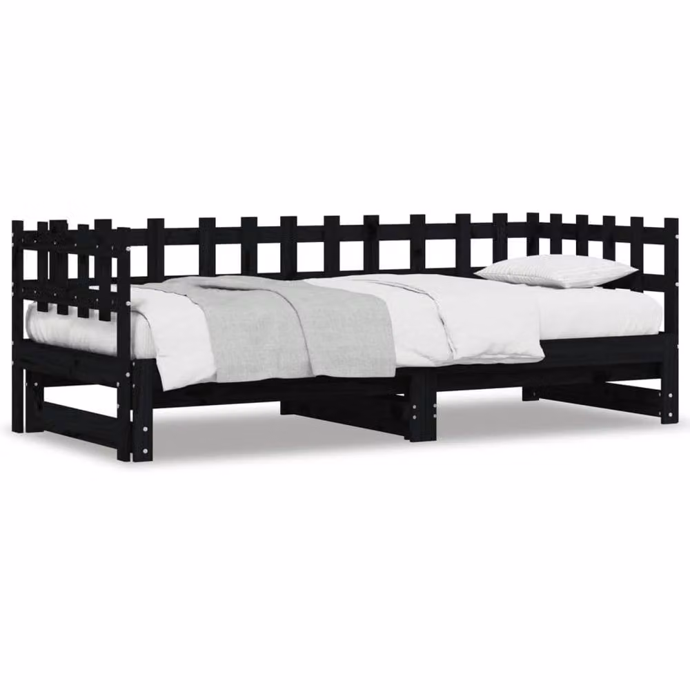 Berkfield Home Black Solid Wood Pine Pull-out Day Bed W/D/H: 193.5 x 90 x 68.5 cm – 3